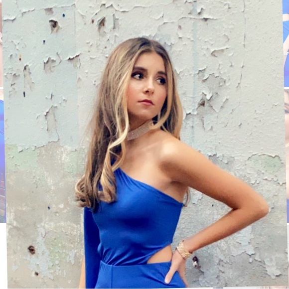 SEXY VENUS BLUE ONE SHOULDER SIDE CUT OUT JUMPSUIT ~ One Shoulder Flowy Romper - Picture 9 of 16